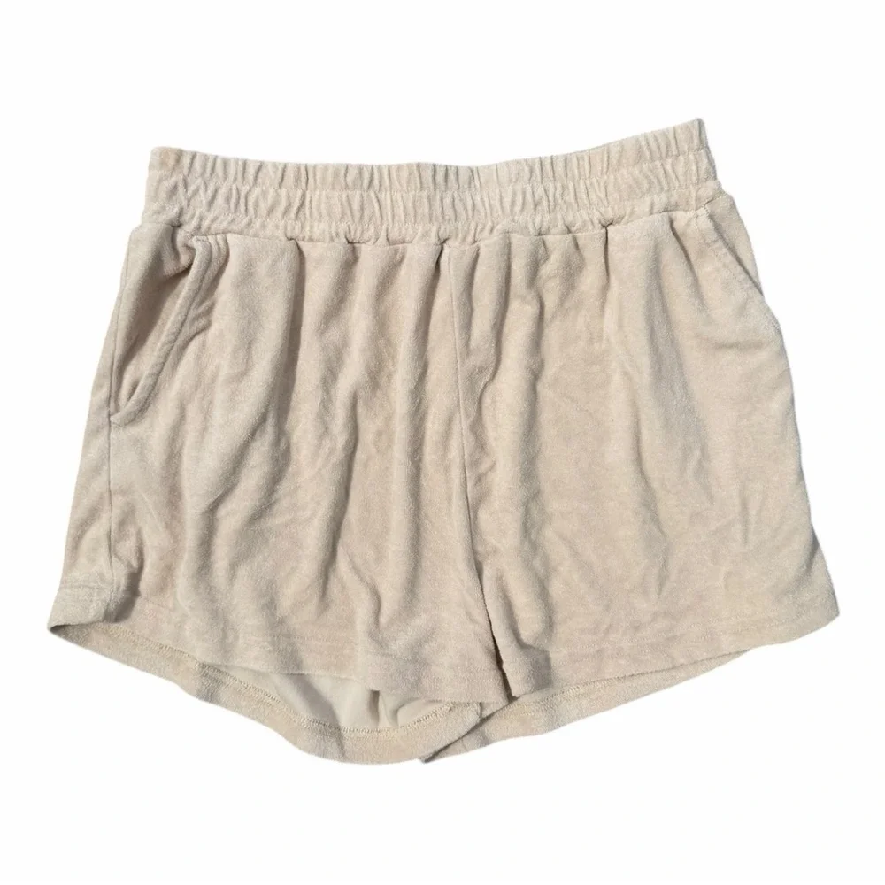 Araminta James Terry Cloth Shorts Beige Lounge Elastic Waist Size S Minimalist